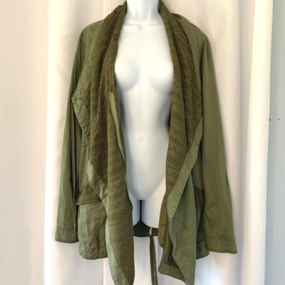 Anthropologie Hei Hei Lace Lined Draped Waterfall Utility Cargo Anorak Jacket